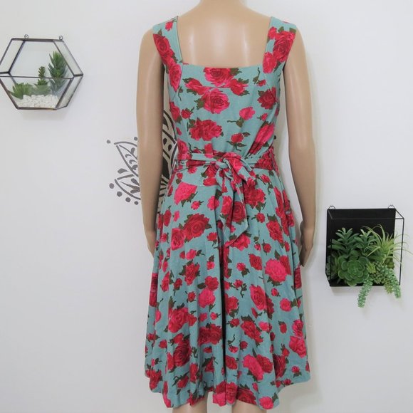 Effie's Heart Blue & Red Rose Swing Dress M - Picture 4 of 5